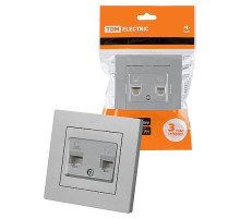 TDM Розетка телефонная RJ11 + компьютерная RJ45 серебр. металлик 