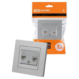 TDM Розетка телефонная RJ11 + компьютерная RJ45 серебр. металлик 