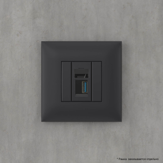 USB 3.0 розетка одинарная в стену, тип А-А, Avanti, черный матовый