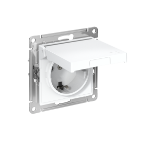 Systeme Electric AtlasDesign Белый Розетка с заземл. со шторк. с крышкой, 16А,IP20, мех., быстрозажим. клем.