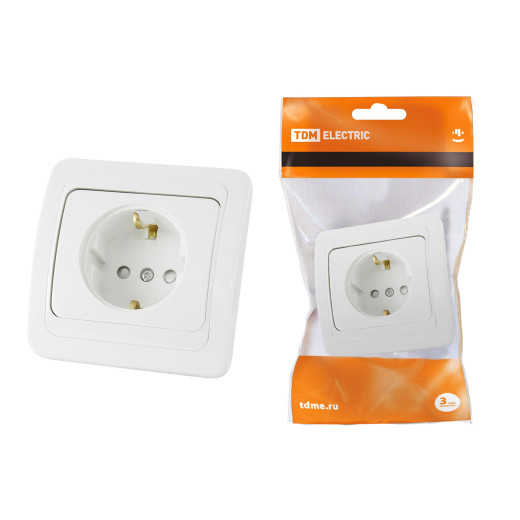 Розетка 2П+З 16А  c защитными шторками белая 