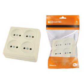 TDM Розетка четырехместная 2П открытой установки IP20 10А сл. кость 
