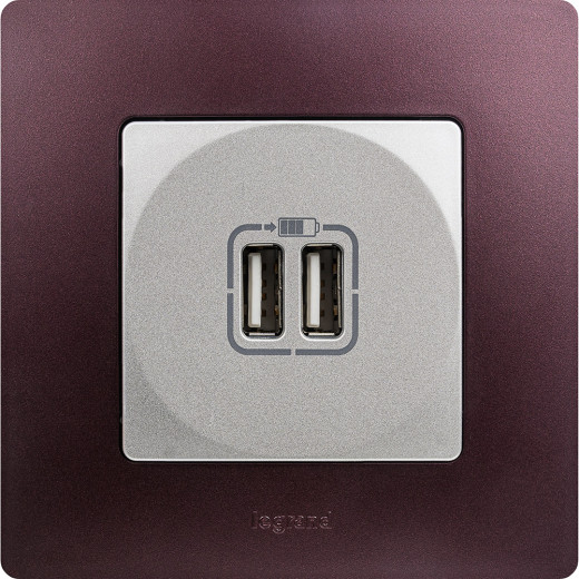 Зарядное устройство USB тип А / тип А - Legrand Etika - 3000мА 15Вт - алюминий