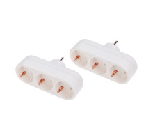 REXANT Набор тройников электрических линейных 16 А с заземлением, белый (3Т3) (2 шт. в уп.).