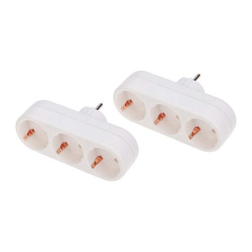 Набор тройников электрическиx линейныx 16А с/з вертикальные, белый (2 шт./уп.) REXANT