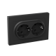 Механизм розетки двойной, 16А, с заземлением, со шторками, с рамкой, чёрный Эпика EKF