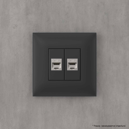 Компьютерная розетка RJ-45 без шторки в стену, кат.6 двойная экранированная, Avanti, черный матовый