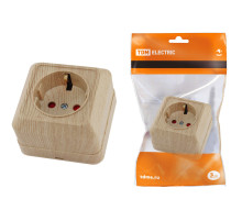 TDM Розетка 2П+З открытой установки с з/ш IP20 16А, сосна 