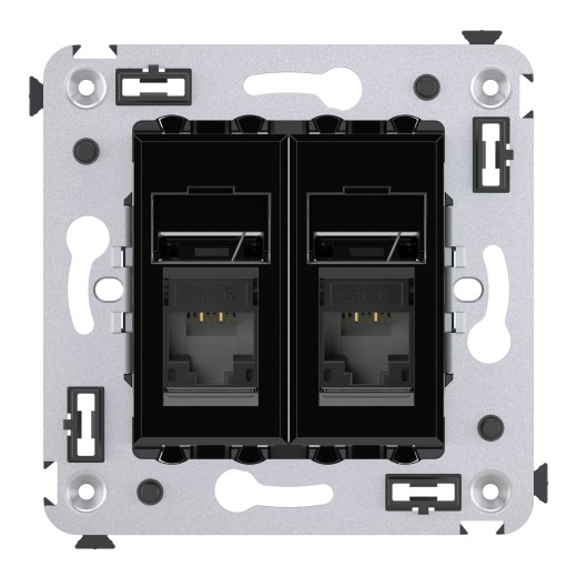 Компьютерная розетка RJ-45 в стену, кат.6 двойная, Avanti, черный квадрат