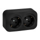 Розеточный блок двойной с заземлением - Legrand Quteo - с предварительным подключением без шторок IP20 16А 250В винтовые зажимы накладной монтаж - чёрный матовый