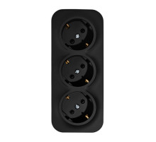 Legrand Quteo IP20 Чёрный матовый Розеточный блок тройной с заземлением с предварительным подключением со шторками 16А 250В винтовые зажимы накладной.