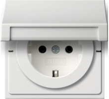 Gira F100 Белый Розетка c з/к, крышкой, с затвором (shutter) и символом
