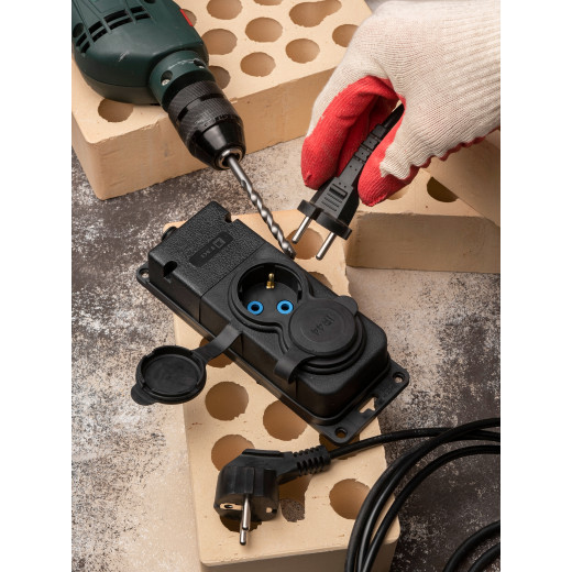 Роз. (колодка) двухмест. с защит. крышками каучуковая 230В 2P+PE 16A IP44 EKF PRO