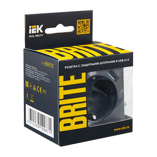 BRITE Роз. с з/к/ш 16А с USB A+A 2,1А РЮш10-1-БрМ мар. IEK