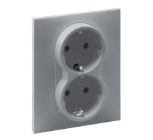 Legrand/Daccord SUNO Алюминий Розетка двойная 2х2К+З 16А 250В. С защитными шторками. Безвинтовые зажимы.