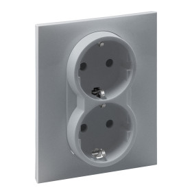 Legrand/Daccord SUNO Алюминий Розетка двойная 2х2К+З 16А 250В. С защитными шторками. Безвинтовые зажимы.