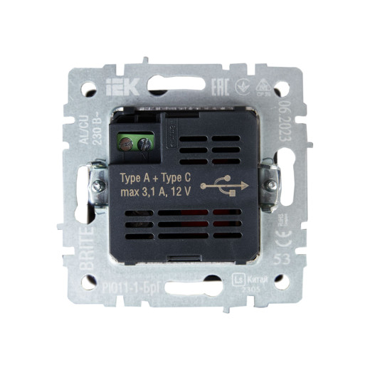 BRITE Роз. USB A+C 18Вт РЮ11-1-БрГ граф. IEK