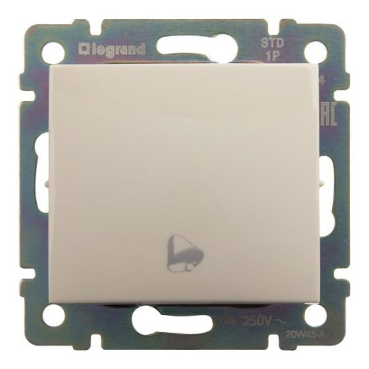 Выключатель кнопочный одноклавишный с символом звонка - Legrand Valena - 10А 250В схема 1P безвинтовые зажимы - слоновая кость