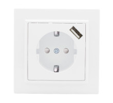 EKF Basic Минск Белый Розетка с/з, со шторками, 16А, с USB 1А, СП.