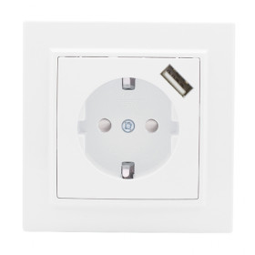 EKF Basic Минск Белый Розетка с/з, со шторками, 16А, с USB 1А, СП.