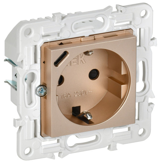 SKANDY Роз. с з/к/ш 16А с USB C 18Вт SK-R17Sa песоч. IEK