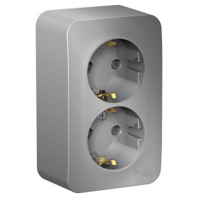 Systeme Electric Blanca наруж Алюминий Розетка 2-ая с/з без шторок 16А, 250В, изолир. пластина