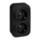 Розеточный блок двойной с заземлением - Legrand Quteo - с предварительным подключением без шторок IP20 16А 250В винтовые зажимы накладной монтаж - чёрный матовый