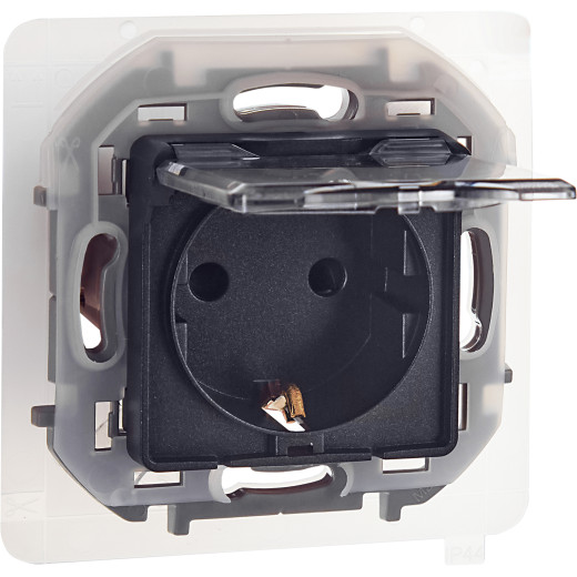 Розетка с заземлением IP44 - Legrand/Daccord Inspiria - со шторками с защитной крышкой 16А 250В винтовые зажимы - антрацит