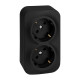 Розеточный блок двойной с заземлением - Legrand Quteo - с предварительным подключением со шторками IP20 16А 250В винтовые зажимы накладной монтаж - чёрный матовый