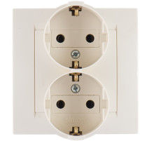 Simon 15 Бежевая Розетка 2-ая с/з литая (в сборе с рамкой)
