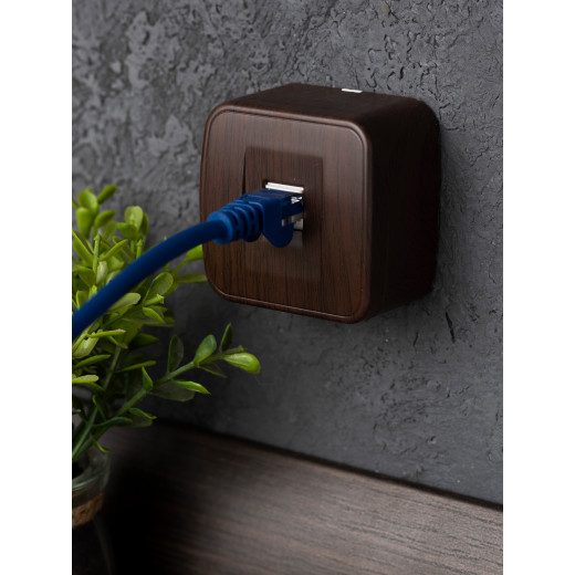 Розетка Phone 1-местная ОП Минск тёмное дерево EKF