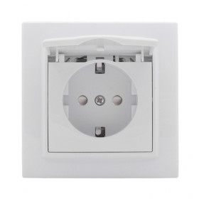 EKF Basic Минск Белый Розетка с/з, со шторками и крышкой, 16А, СП.