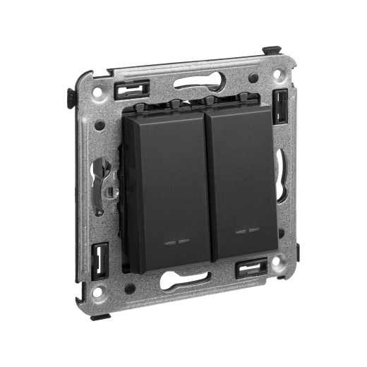 Кнопка двухклавишная в стену, Avanti, черный матовый