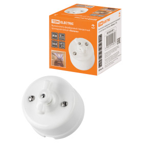 TDM Выключатель фарфоровый поворотный проходной с ручкой (бантик) 10А белый «Болонь»