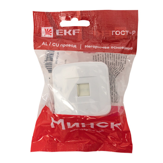 Минск Розетка RJ-45 1-местная, ОП 1А, 120В, белая EKF Basic