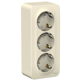 Systeme Electric Blanca наруж Молочная Розетка 3-ая с/з со шторками 16А, 250В, изолир. пластина
