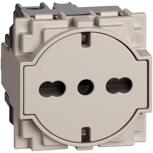 LIVING NOW. Розетка немецкого/итальянского стандарта с плоской лицевой панелью 10/16А 2 модуля.Цвет Песочный.