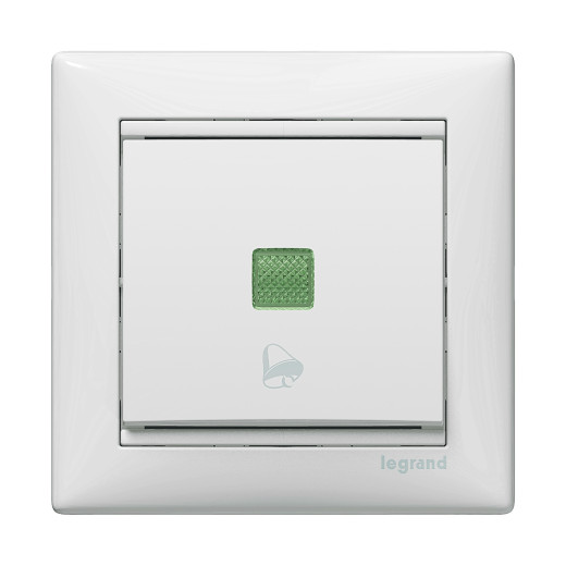 Выключатель кнопочный одноклавишный с символом звонка - Legrand Valena - 10А 250В схема 1P безвинтовые зажимы - белый