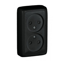 HEGEL Черный РА16-143-08 Розетка открытой установки, двухместная, с изолирующей пластиной