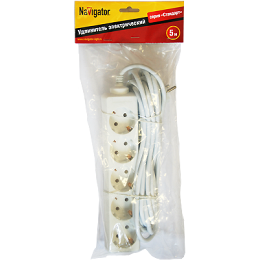 Удлинитель Navigator 94 187 NPE-S-05-500-E-3x1 с/з 5 гн. 5м
