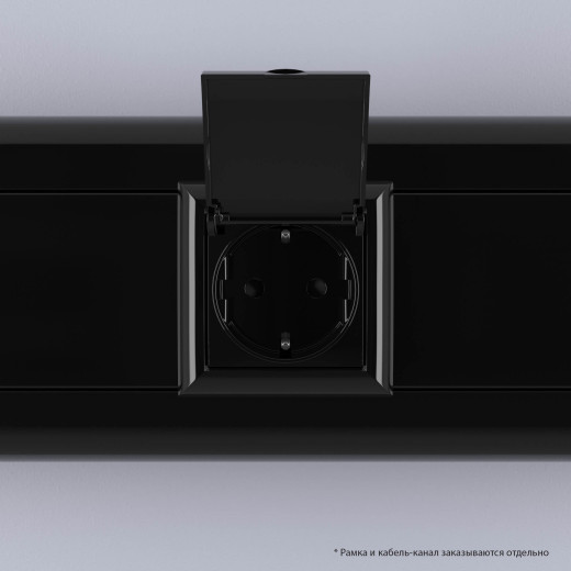 Розетка с крышкой модульная, 2P+E, с з/ш, Avanti, черный квадрат, 2 модуля