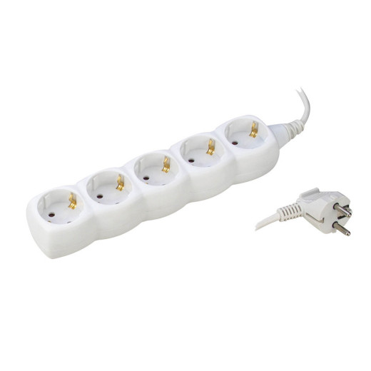 Удлинитель на 5 розеток Schuko, кабель 1.5м, SBrico, белый