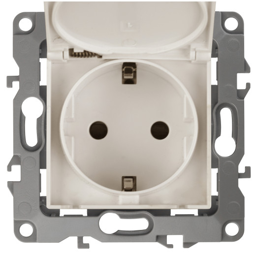 Розетка ЭРА Серия 12 12-2103-02 с заземлением 2P+E Schuko со шторками с крышкой 16A-250В IP20 слоновая кость