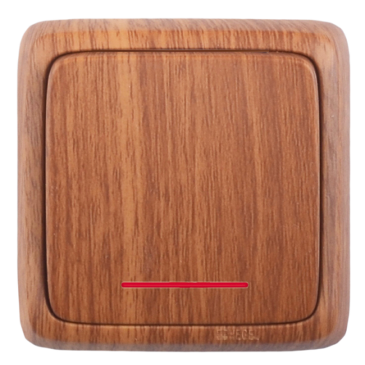 ВА10-114-05 Выключатель открытой установки, одноклавишный, с индикацией, с изолирующей пластиной, цвет дуб