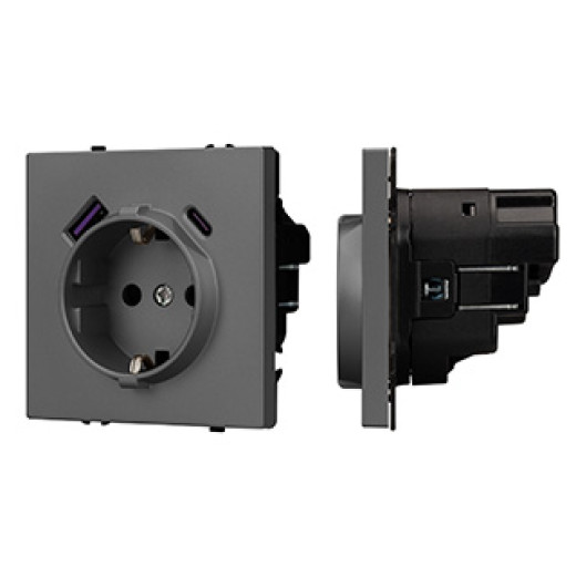 Механизм розетки с USB зарядкой SCT-NOBE-MUAC-SFPL-GR (230V, 16A) (Arlight, Серый базальт)