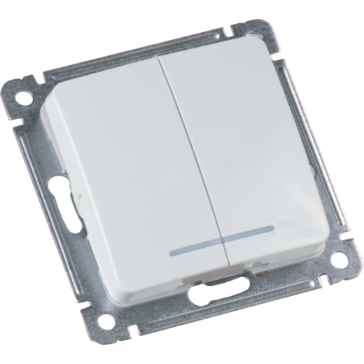 ВС10-452 Выключатель скрытой установки, двухклавишный, с индикацией, механизм, цвет белый