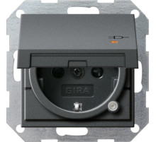 Gira S-55 Антрацит Накладка розетки 1-ая с/з с лампой и откидной крышкой, с затвором (shutter) и символом