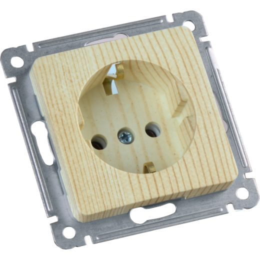 РС16-411-02 Розетка скрытой установки, одноместная, с заземляющим контактом, механизм, цвет сосна