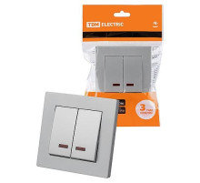 TDM Выключатель 2 кл. с подсветкой 10А серебр. металлик 