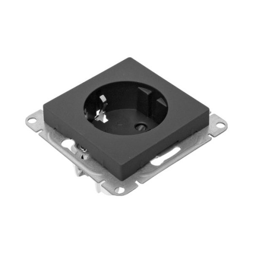 Механизм розетки, 16А, с заземлением, со шторками, чёрный Эпика EKF